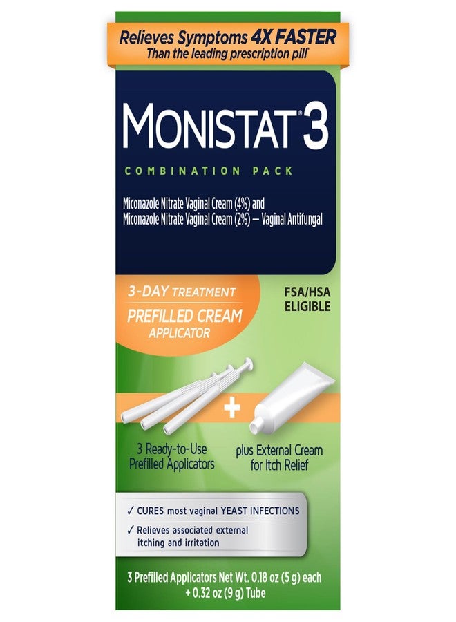 مونيستات مونستات لعلاج عدوى الخميرة لمدة 3 أيام للنساء، عبوة كومبو تحتوي على 3 أدوات وضع كريم ميكونازول معبأة مسبقًا وكريم مضاد للحكة لتخفيف الحكة الخارجية (أنبوب 9 غرام)، قوة عادية - Image 1